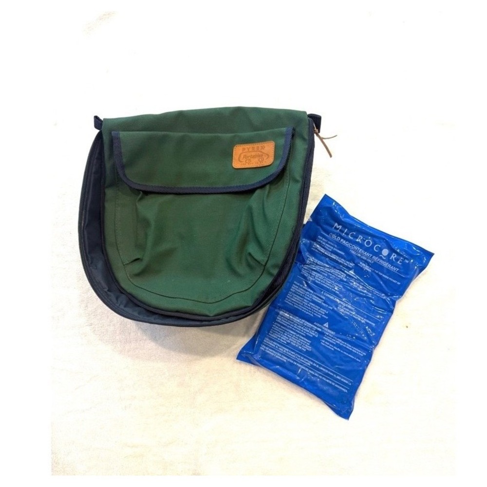 Pyrex Portables Insulated Thermal Food Carrier Bag Green w/MicroCore Cold Pack